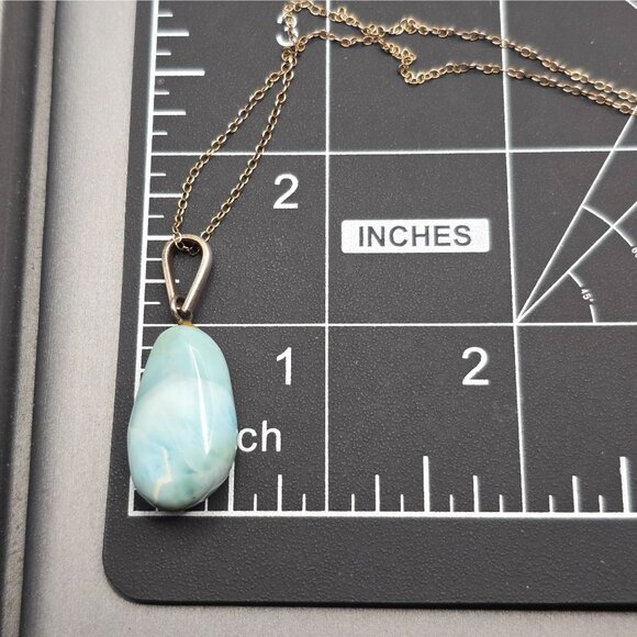 VTG Sterling Silver Larimar Pendant Necklace 18" Teardrop Signed F 6.79g - Picture 13 of 15